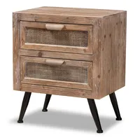 Calida Wood and Rattan 2 Drawer Nightstand Brown - Baxton Studio