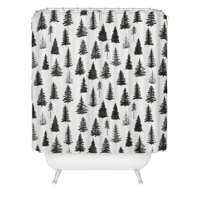 Deny Designs Marta Barragan Camarasa Forest Shower Curtain Black : Microfiber, Machine Washable, Non-Slip Backing