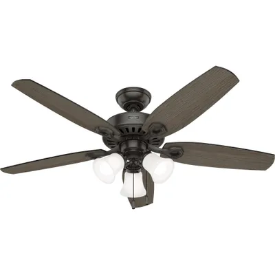 Hunter Fan 52 Builder Ceiling Fan with Light Kit Black: Pull Chain, WhisperWind Motor