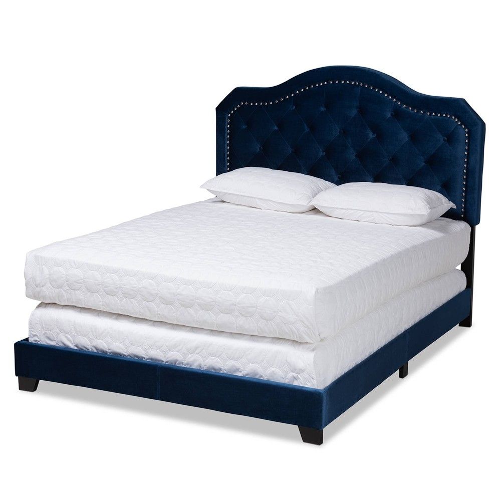 Baxton Studio Queen Samantha Velvet Upholstered Button Tufted Bed Navy  Blue/Black - Baxton Studio | The Market Place