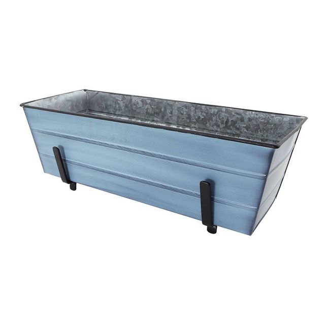 24 Medium Galvanized Steel Rectangular Box Planter with Brackets for 2 x 6 Railings Nantucket Blue - ACHLA Designs: Wall-Mountable, Easy Care