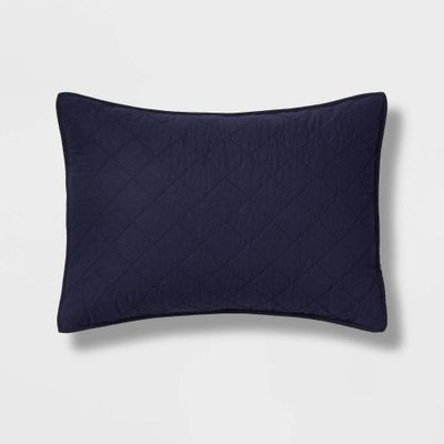 King Diamond Stitch Cotton Linen Quilt Sham Navy - Threshold: OEKO-TEX Certified, Woven Texture, No Flange Design