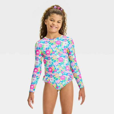 Girl Floral Printed One Piece Rah Guard