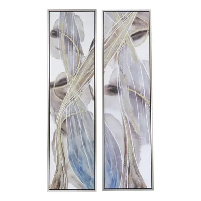 20x71 Set of 2 Context Framed Oil Painting Wall Arts Purple/Gold/Blue - A&B Home: Vertical Mixed Media