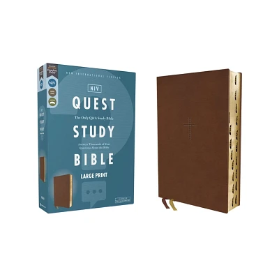 Niv, Quest Study Bible, Large Print, Leathersoft, Brown, Thumb Indexed, Comfort Print - by Zondervan (Leather Bound)