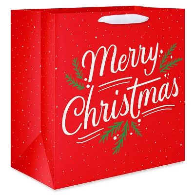 XL Square Gift Bag Merry Christmas Red with Pine