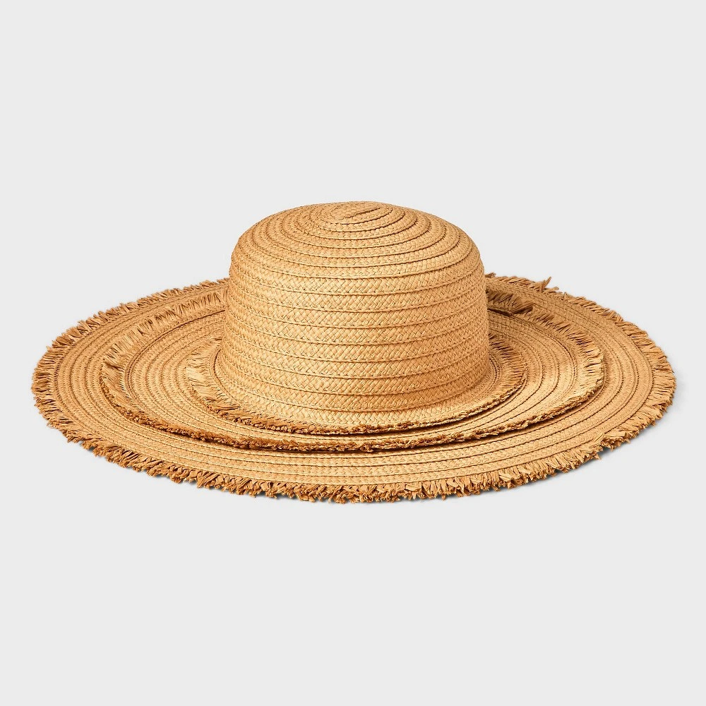 Paper Braid Wide Brim Floppy Hat with Fringe Details