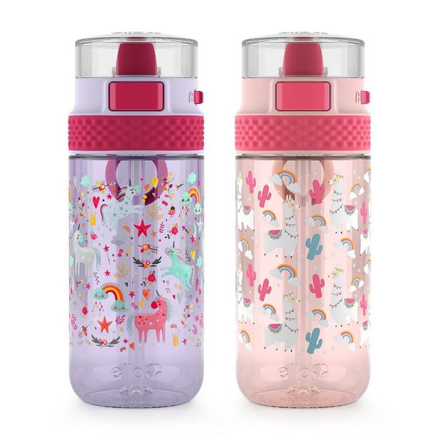 Ello 16oz 2pk Plastic Stratus Kids Water Bottles Pink/Purple