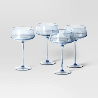 11.84oz 4pk Coupe Cocktail Glass Set Blue - Threshold: Luxury & Glam Drinkware, Hand Wash, Cold Beverages, Service for 1