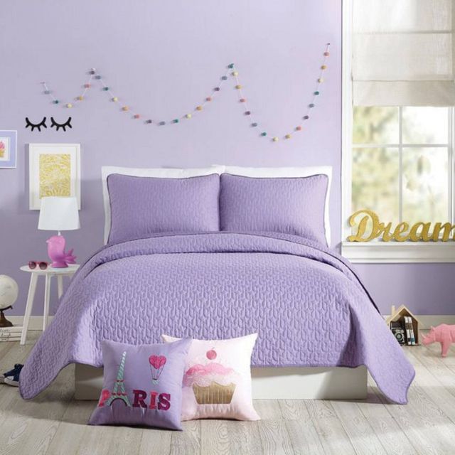 2Pc Twin Coty Kids Quilt Set Purple - Urban Playground: Girls Bedding, Star Pattern, Polyester, Twin Quilt & Sham