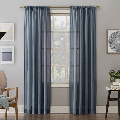 54x63 No. 918 Light Filtering Semi-Sheer Amalfi Rod Pocket Curtain Panel Denim Blue: Linen Sheer Curtain Panel