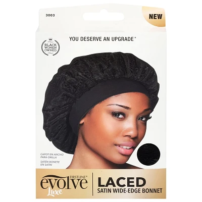 Evolve Products Lace Satin Hair Bonnet - Black