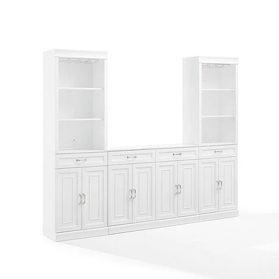 Crosley 95 Stanton 3pc Sideboard and Bar Cabinet Set White: Traditional Storage, Hutch Design