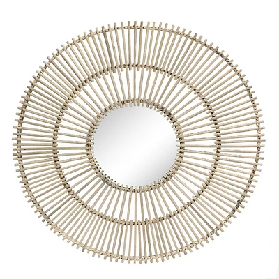 SAGEBROOK HOME 31 Rattan Mirror Wall Decor Natural: Hand-Painted, Round, Metal Frame, UL Listed