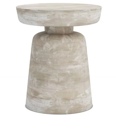 Krentz Accent Table Distressed White Wash - WyndenHall: Modern Round Mango Wood, Scratch-Resistant