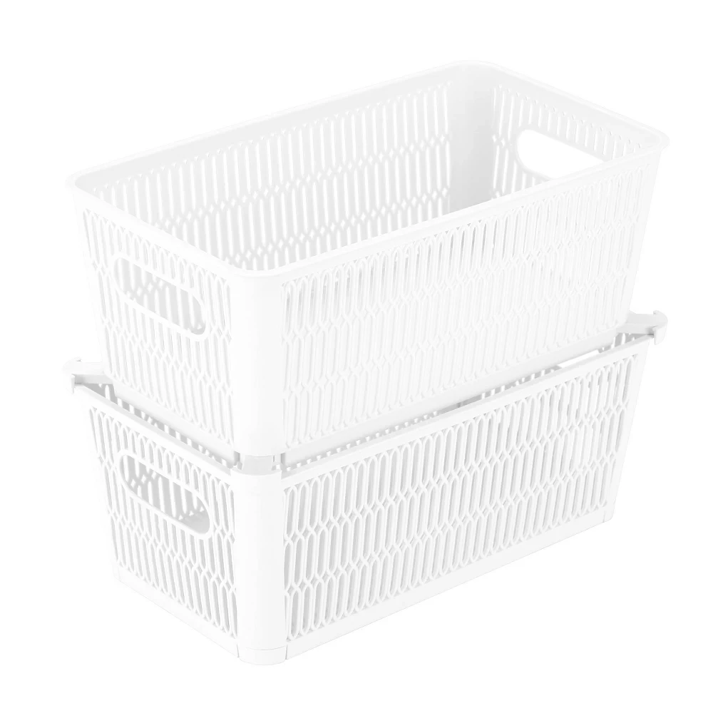 Simplify 2pk Slide and Stack Shelf Storage Tote Small White