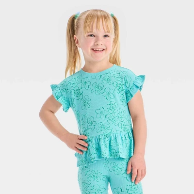 Toddler Girl Ribbed Printed Short Sleeve Top