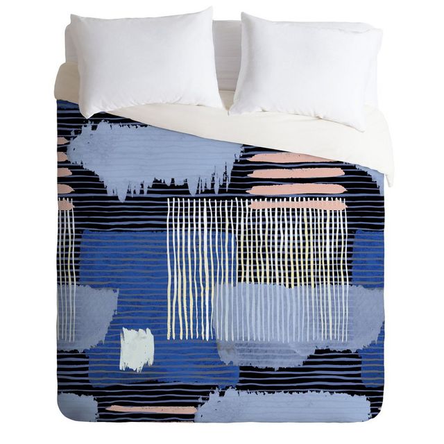 Ninola Design Geometric Abstract Duvet Set Blue - Deny Designs: Microfiber, Reversible, 300 Thread Count, 3-Piece