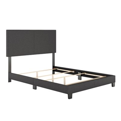 Queen Monroe Linen Upholstered Platform Bed Frame Charcoal - Eco Dream: Wood Composite, Polyester Fiber, Textured Finish