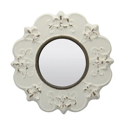 8 Decorative Ceramic Wall Mirror  - Stonebriar Collection: Round Farmhouse Style, No Assembly Required