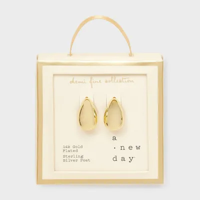 14k Gold Plated Puffed Teardrop Post Earrings - A New Day Gold