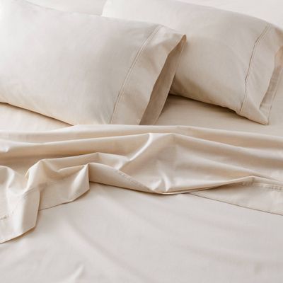 4pc King Mlange Dyed Sheet Set Oatmeal - Hearth & Hand with Magnolia: Cotton Twill, 200 Thread Count, OEKO-TEX Certified