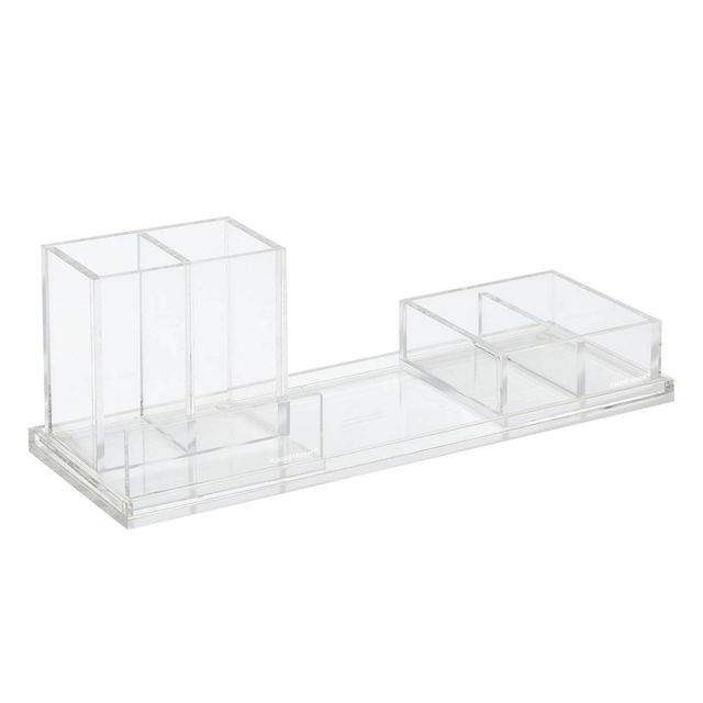 RUSSELL + HAZEL Acrylic Starter Solution: Clear Desk Organization Set, 3-Piece, Desktop Shelving & Tool Holder