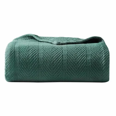 Twin Herringbone Bed Blanket Green - Eddie Bauer: Cotton Dobby Weave, Lightweight, OEKO-TEX Certified