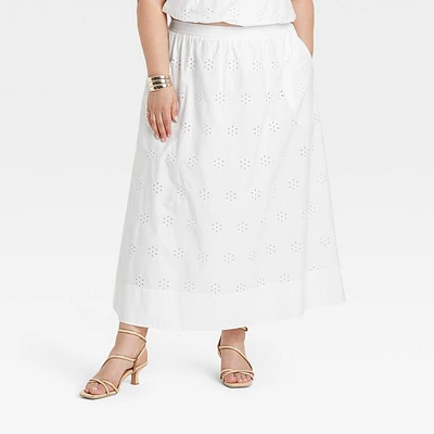 Womens Eyelet Midi A-Line Skirt