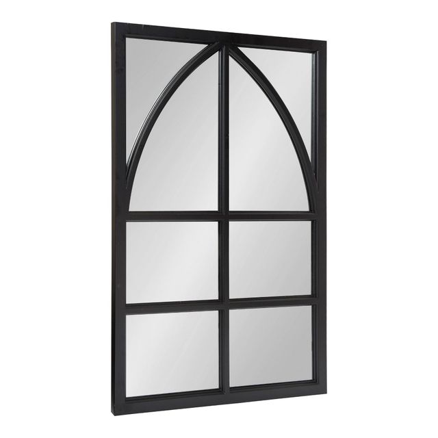 24 x 36 Hogan Wood Arch Wall Mirror Black - Kate and Laurel: Cathedral Style, Windowpane Design, Wall-Mounted