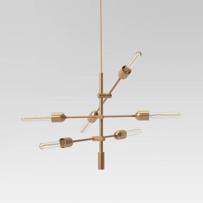 3-Arm Chandelier Brass: Adjustable Height, ETL Listed, Metal Body - Threshold