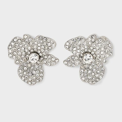 Flower Button with Crystal Pave Earrings - A New Day