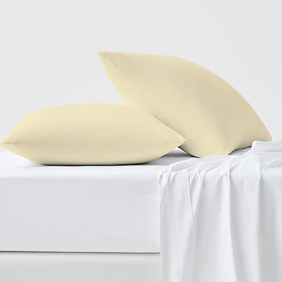 Standard 1000 Thread Count Cotton Pillowcase Set Pale Yellow - Aireolux: Sateen Weave, OEKO-TEX Certified, Adult Size