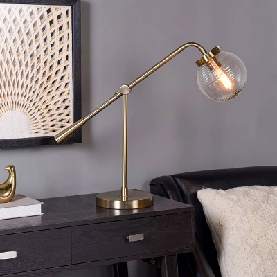 Reagan Contemporary Ribbed Glass Table Lamp: Mid-Century Modern Nightstand Lighting - StyleCraft