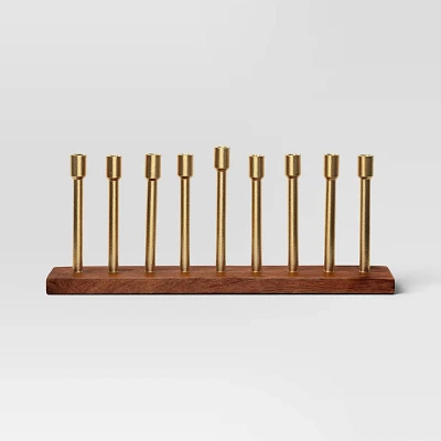 Wood and Metal Hanukkah Menorah Candle Holder - Threshold