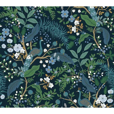 Rifle Paper Co. Peacock Garden Navy Peel and Stick Wallpaper