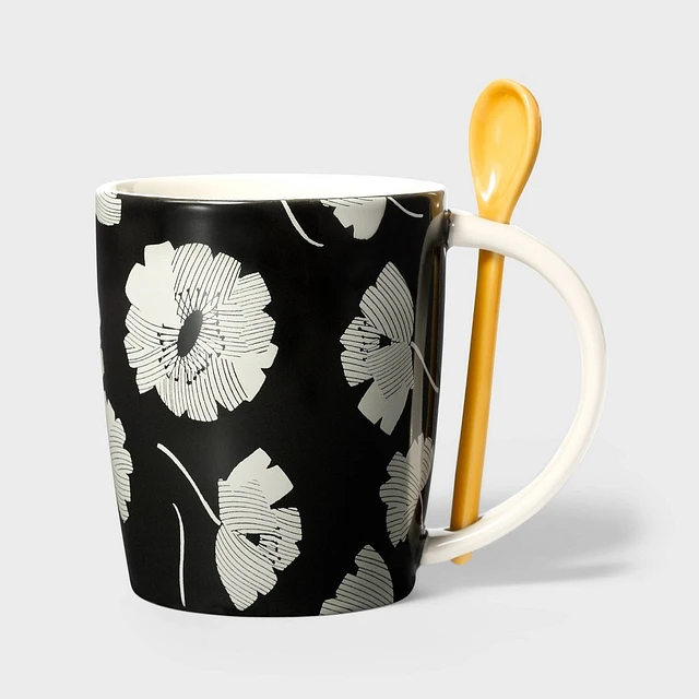 15oz Floral Stoneware Coffee Mug with Stir Spoon Set - Tabitha Brown for Target