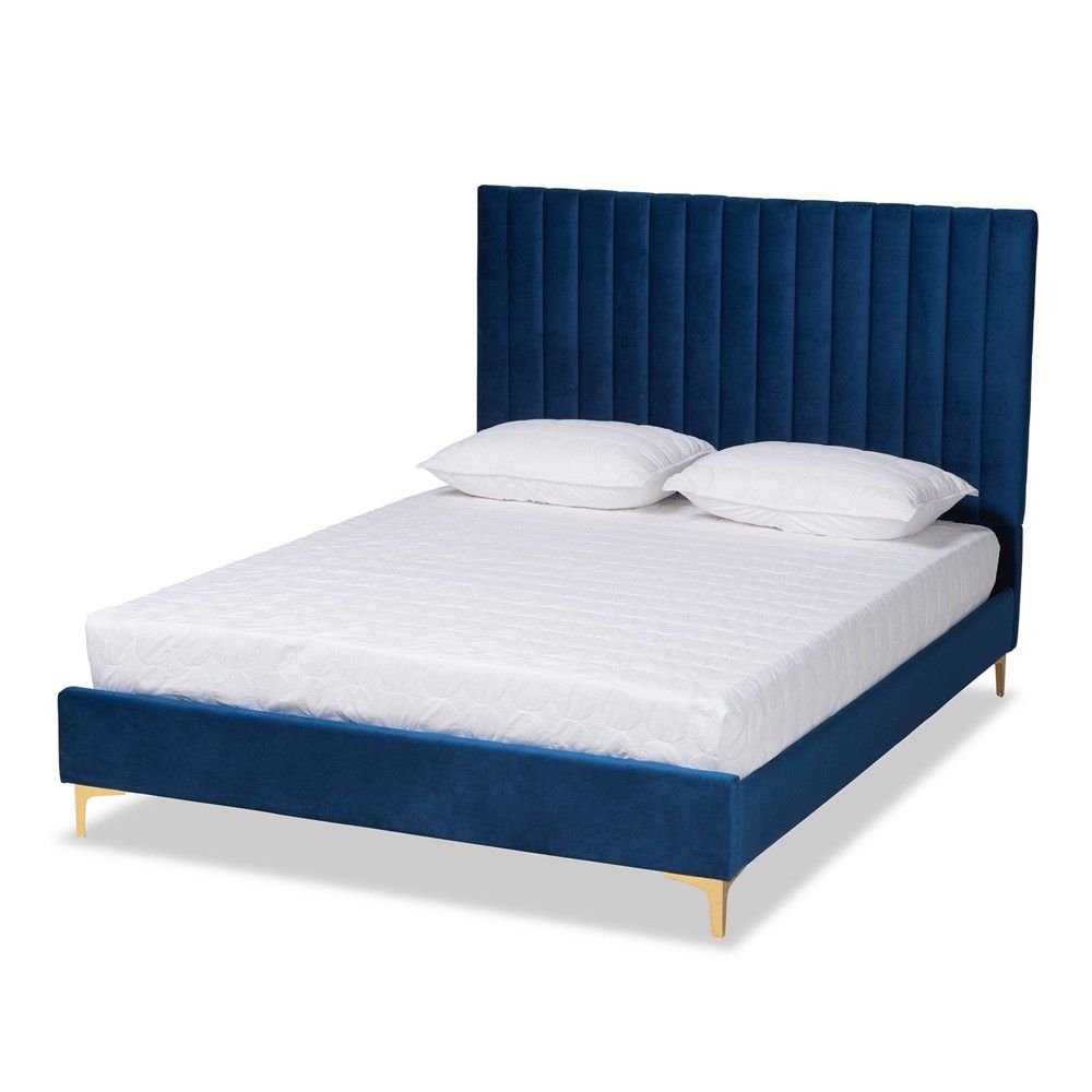 Baxton Studio King Serrano Velvet Fabric Upholstered and Metal Platform Bed  Navy Blue/Gold - Baxton Studio | Connecticut Post Mall