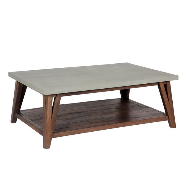 48 Brookside Coffee Table Concrete Coated Top and Wood Light /Gray - Alaterre Furniture: Mid-Century Modern Design, Fixed Shelf