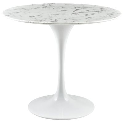 Lippa Round Artificial Marble Dining Table White - Modway: Pedestal Base, Non-Extension, Seats 2