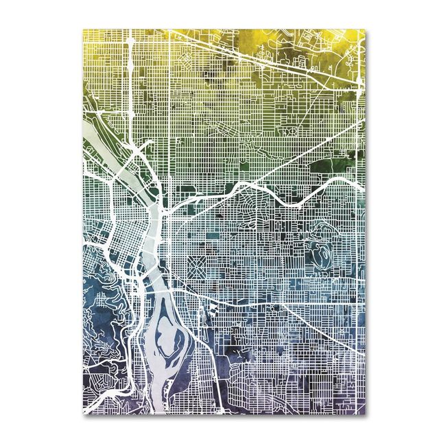 18 x 24 Portland Oregon Street Map V by Michael Tompsett - Trademark Fine Art: Gallery-Wrapped Canvas