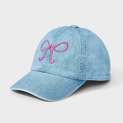 Girls Denim with Embroidered Bow Baseball Hat - Cat & Jack Denim Blue