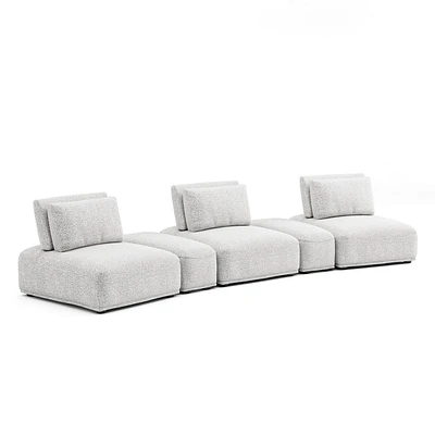 HOMES: Inside + Out 5pc Povoa 159 Modular Curved Sectional Sofa Modern Boucle with Extendable Backrest Light Gray