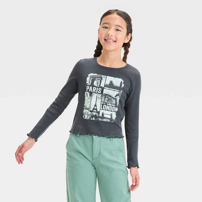 Girl Long Sleeve Fitted Graphic T-Shirt