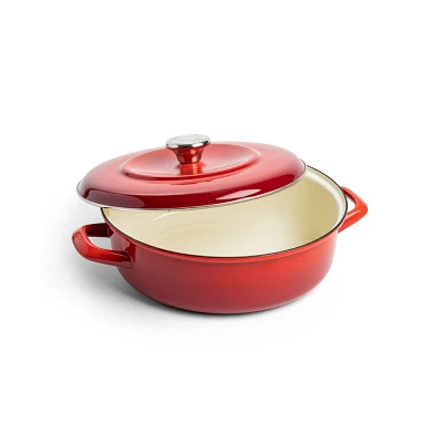 Merten & Storck 4qt Enameled Iron Casserole Braiser with Lid Foundry Red: Induction Compatible, Cast Iron Handle