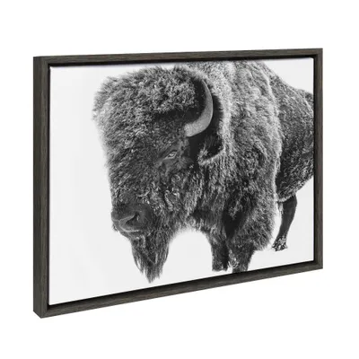 Sylvie Bison in Snow Framed Canvas by Amy Peterson - Kate & Laurel: Rustic Wall Decor, Nursery Art