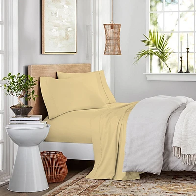 Twin 400 Thread Count Ultimate Percale Cotton Solid Sheet Set Yellow - Purity Home: OEKO-TEX Certified, Deep Pocket, Includes Pillowcase