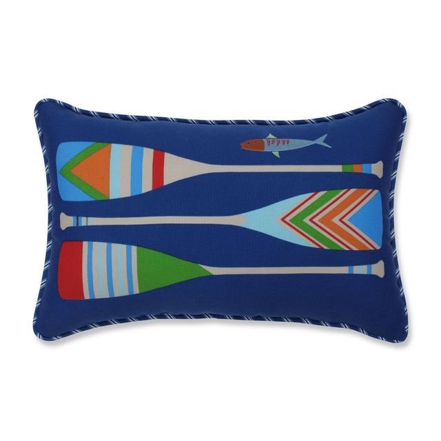 Lake Life Oars Accent Pillow Blue - Pillow Perfect: UV & Weather-Resistant, Nautical Lumbar