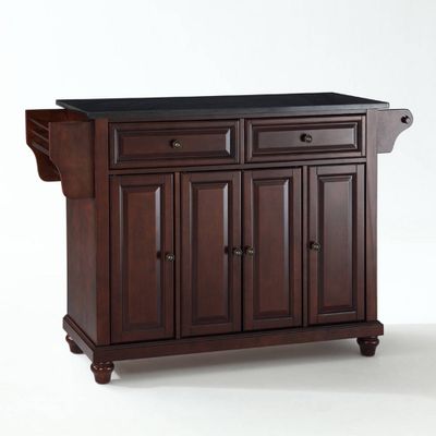 Cambridge Black Granite Top Full Size Kitchen Island/Cart Mahogany - Crosley: With Cabinets, Spice Rack, Towel Holder