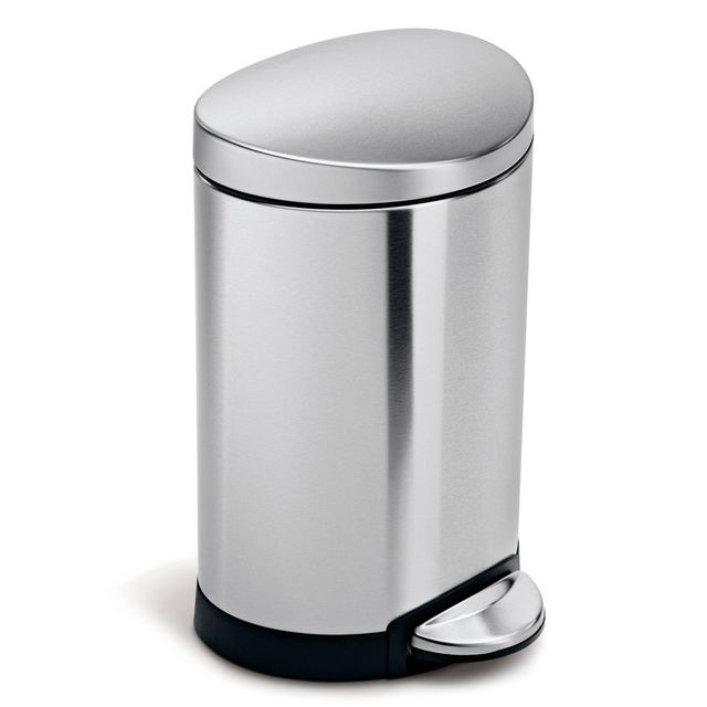 simplehuman 6L Semi-Round Step Bathroom Trash Can - Stainless Steel: Fingerprint-Proof, Silent Close Lid, 13.5 Height